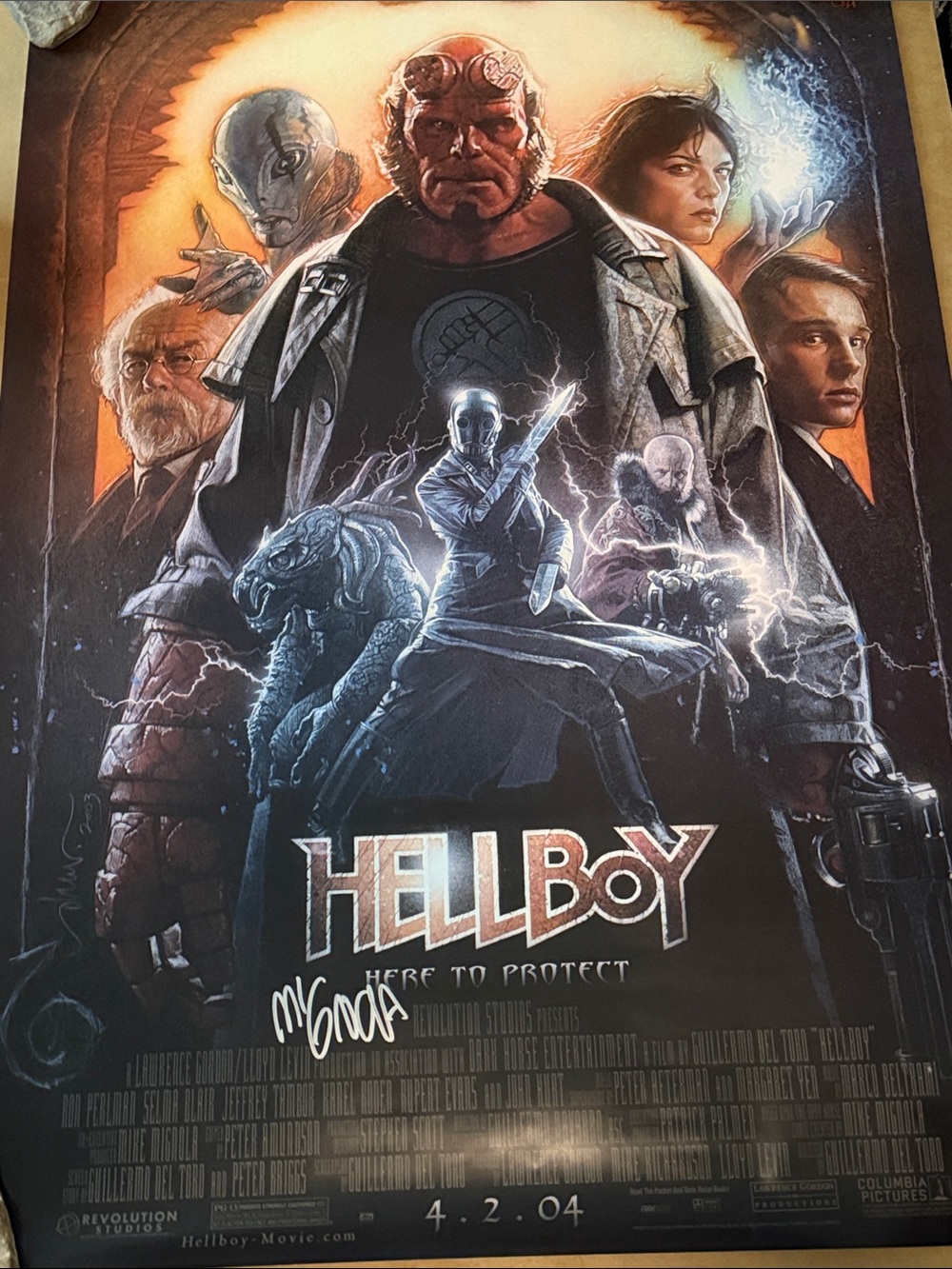 SIGNED MIKE MIGNOLA HELLBOY Movie Poster 27”x40” RARE